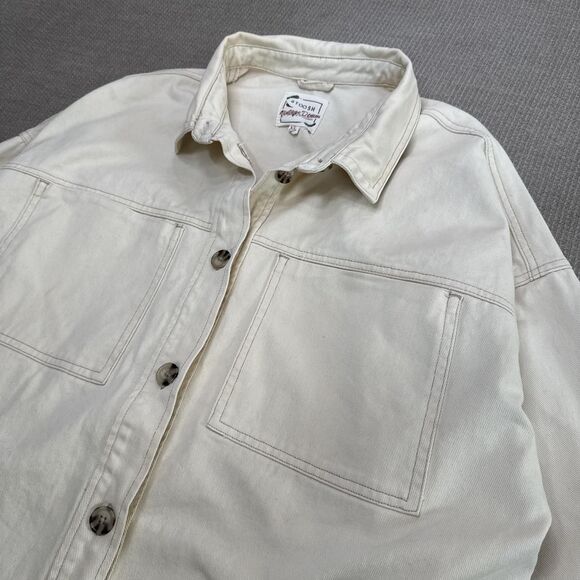 Stoosh Vintage Denim Off-white Barn Chore Coat Button Up Work Jacket XL Shacket - Picture 2 of 8
